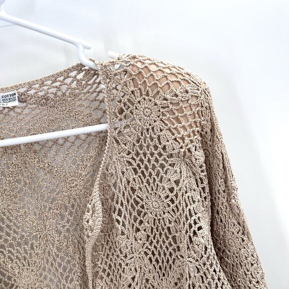 Vintage J.M. Pink Crochet Dress & Duster Jacket Set Open Knit Beige Womens Large - Picture 8 of 10